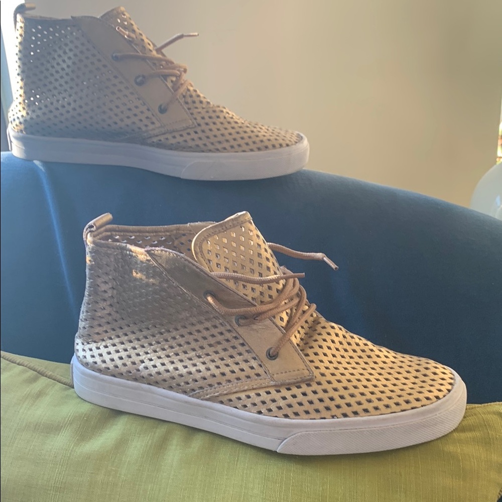 Jibs Life Gold with Diamond Punches High Top Sneakers- Unisex 41 -